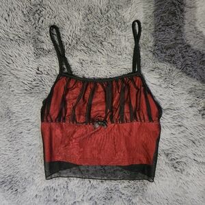 Red and Black Mesh Crop Top
